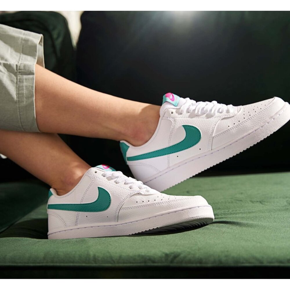 Nike Women's Teal Pink  Leather Court Vision White Washed Shoe Sz 11.5 1473 - Picture 2 of 15